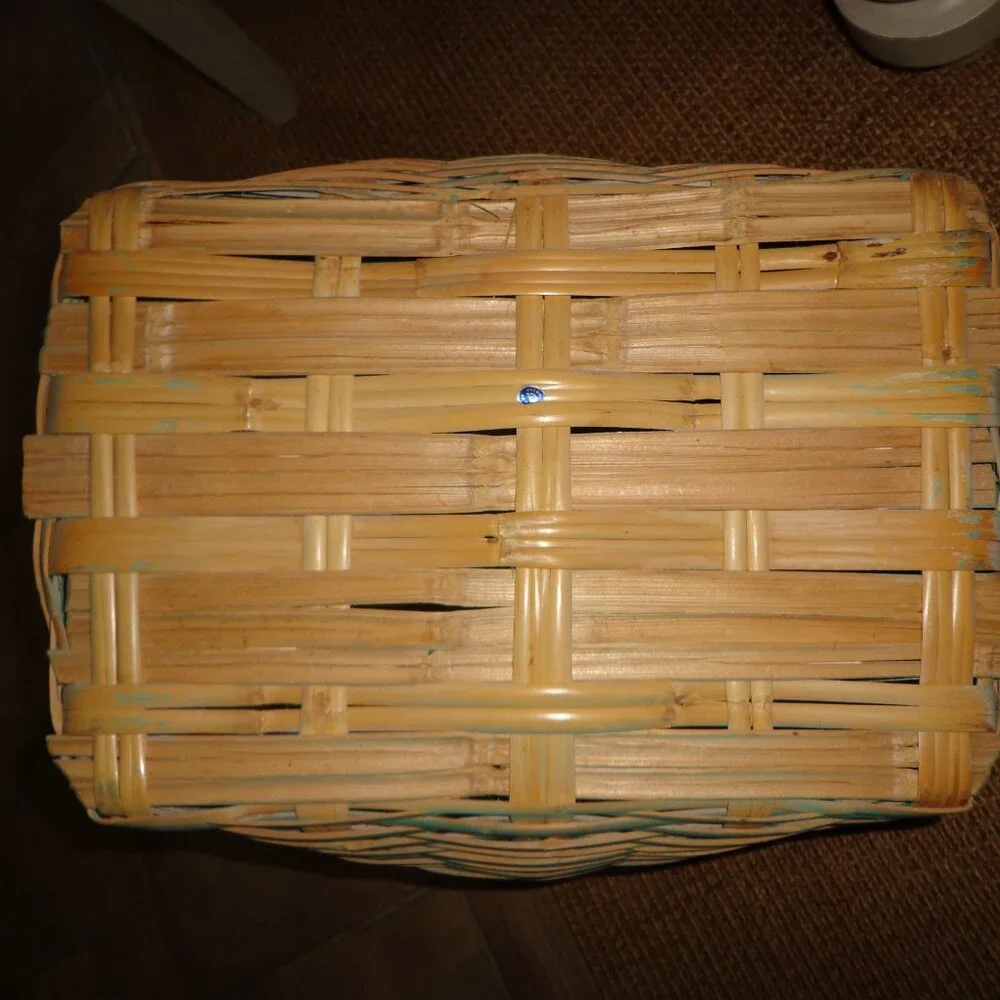 Painted Handled Wicker Basket Distressed Aqua Sturdy